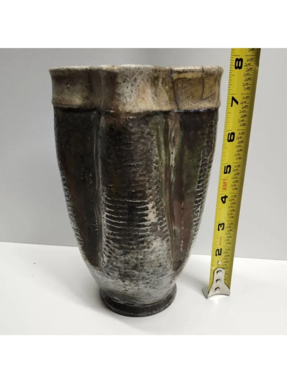 Raku Pottery Vase Earth Tones 7.75